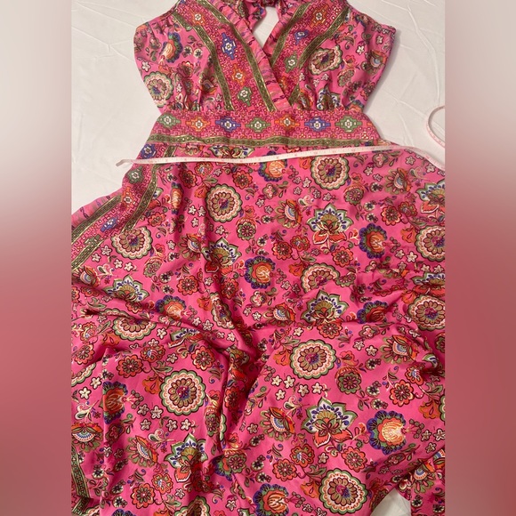 Kohinoor Pakastani Designer Open Back Pink & Gold Maxi Dress Size M Maximalist - Picture 10 of 12